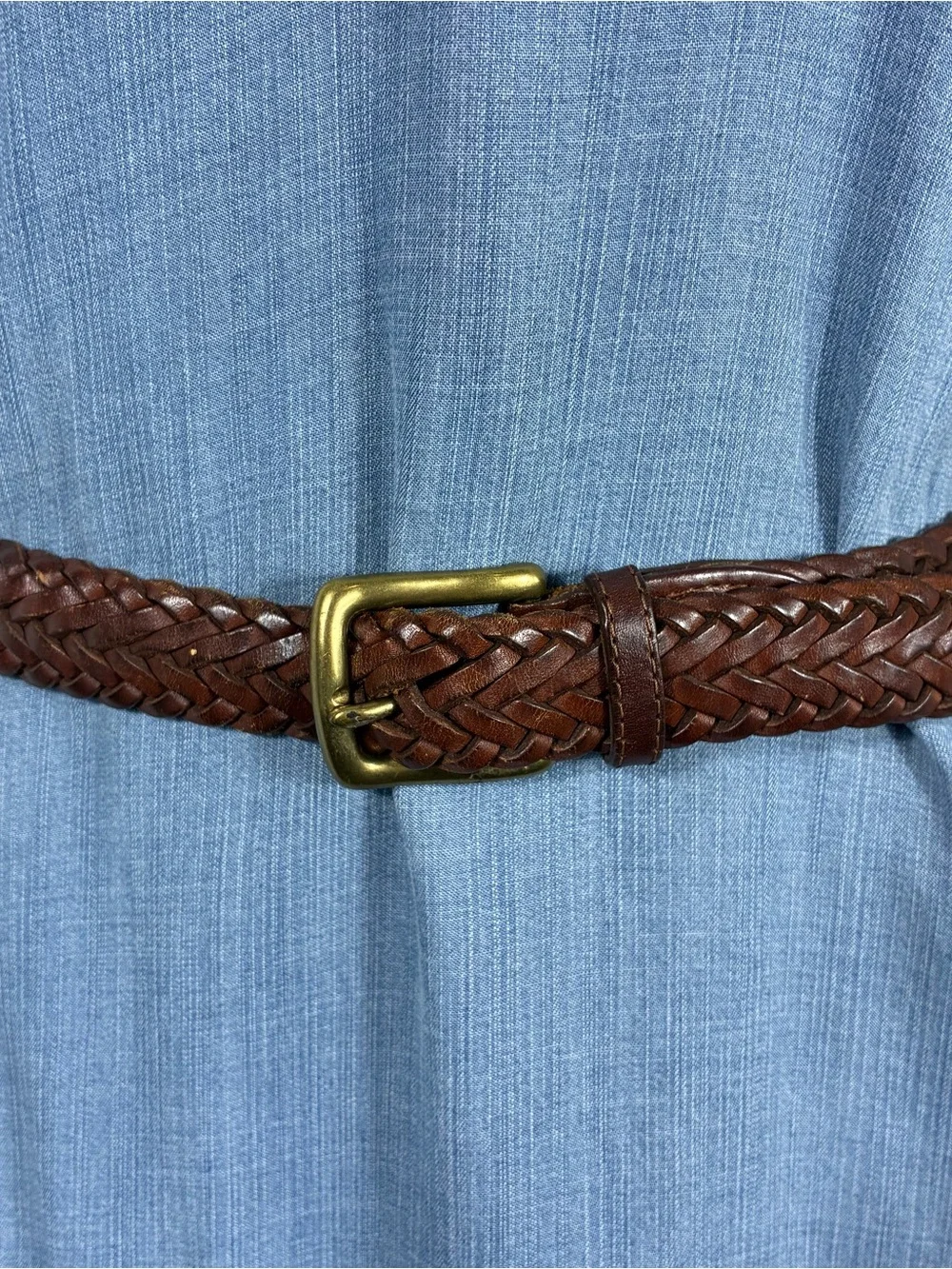 Hand Braided Brown Leather Belt with solid Brass Buckle Sz 36